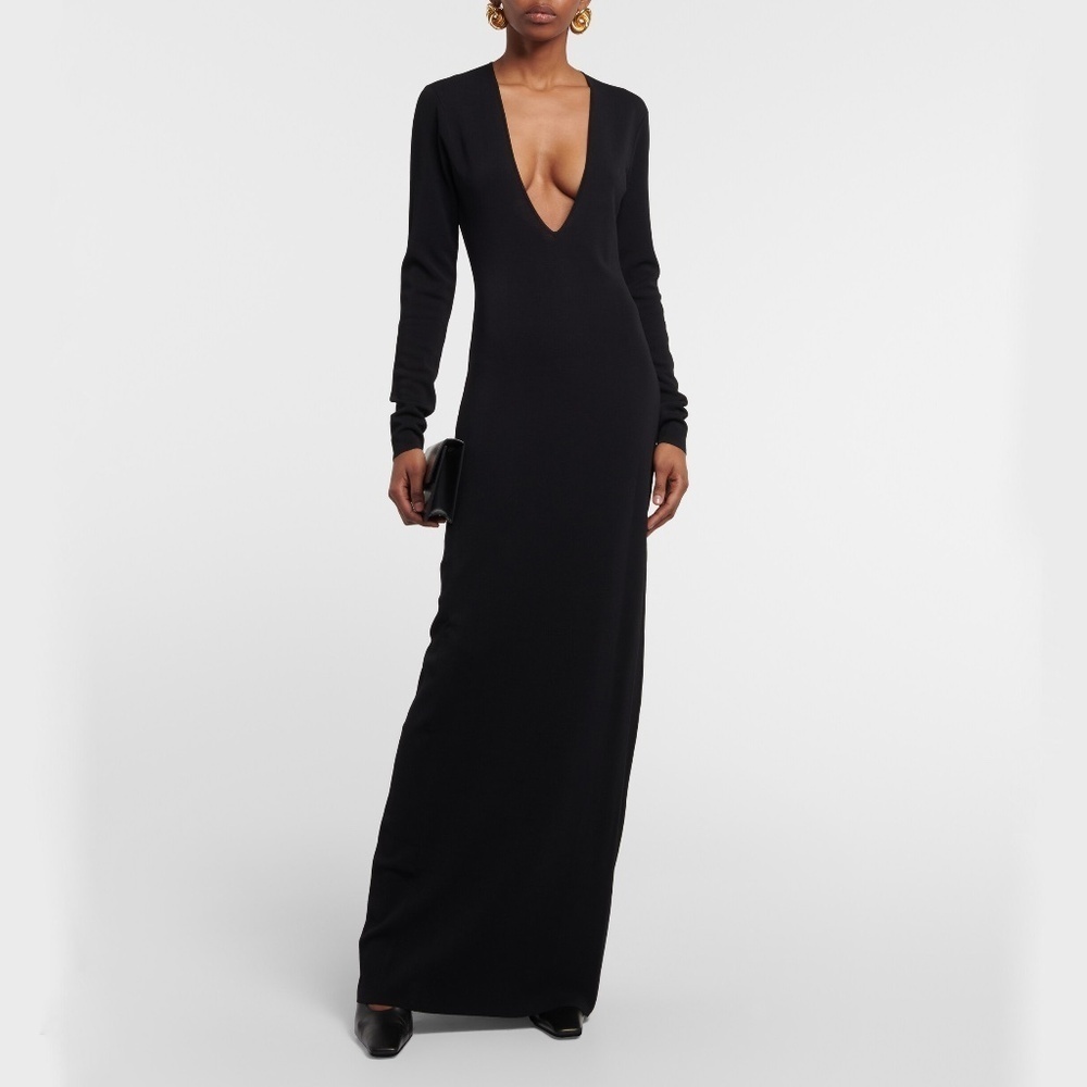 NILI LOTAN Iffet Plunging V-Neckline Jersey Knitted Maxi Dress